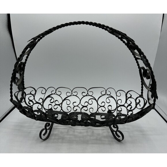 Vintage Wire Fruit Basket Black Made In Spain w/ Handle Home Decor - Picture 6 of 16